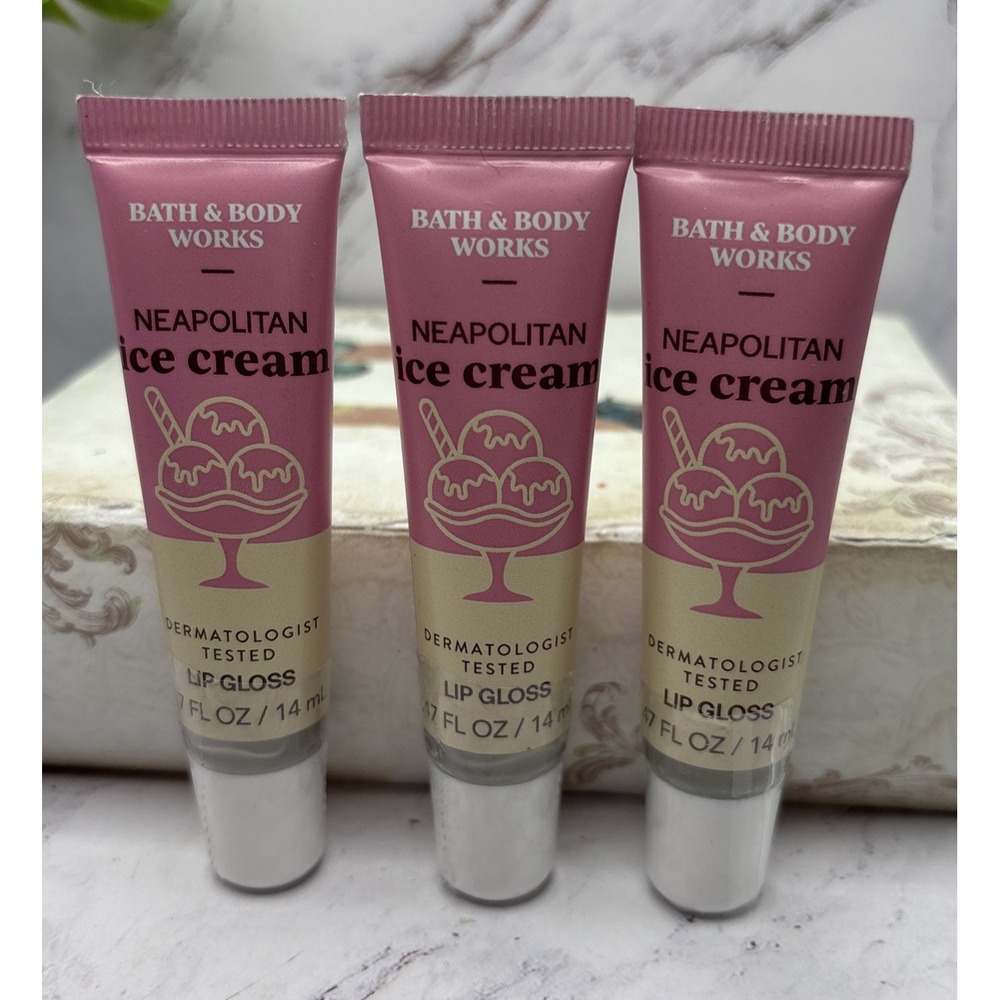 Bath & Body Works Neapolitan Ice Cream Lip Gloss 0.47 oz Lot of 3 New Sealed